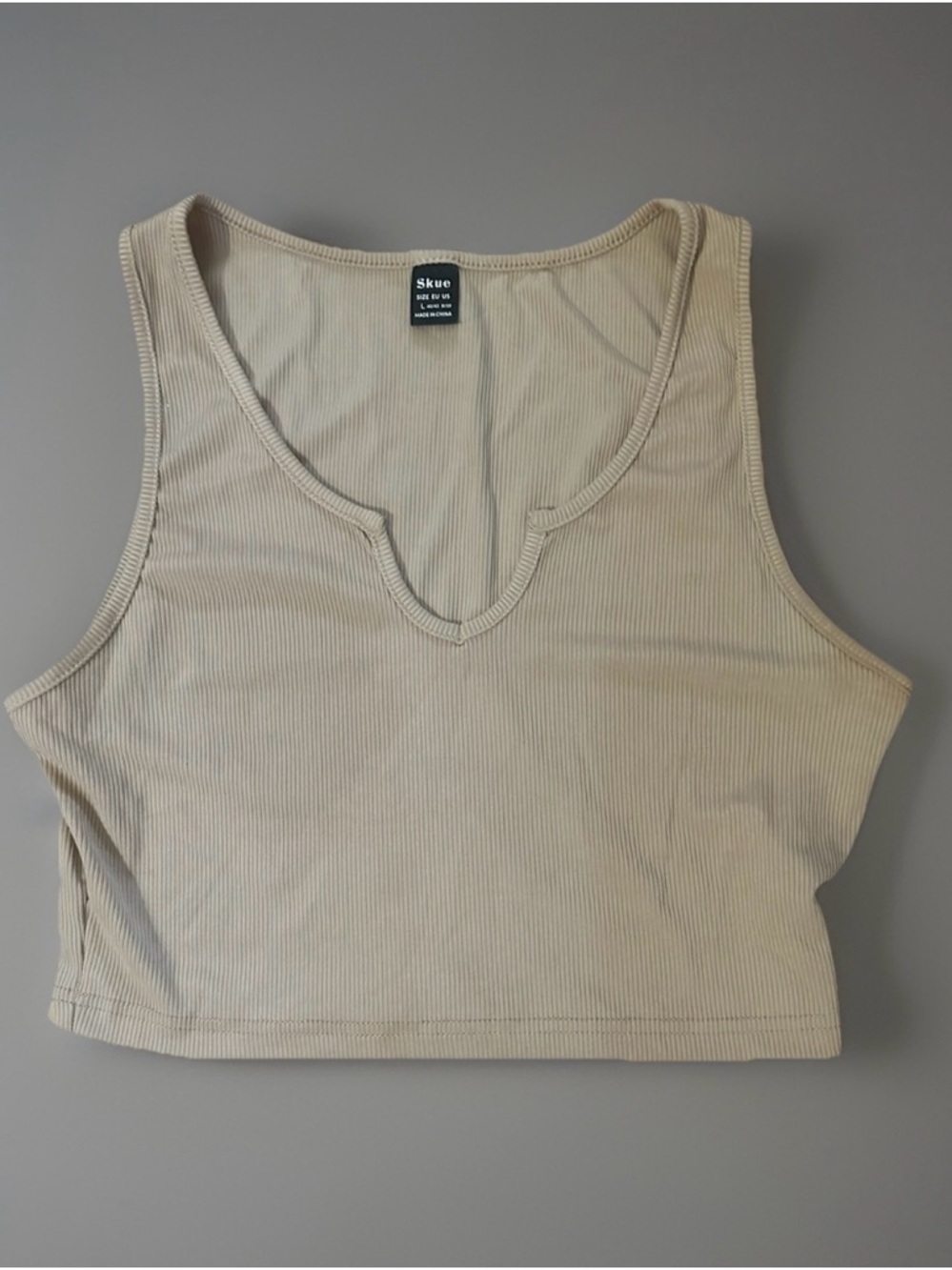 Tan Ribbed Notch-Neck Crop Tank Sz L